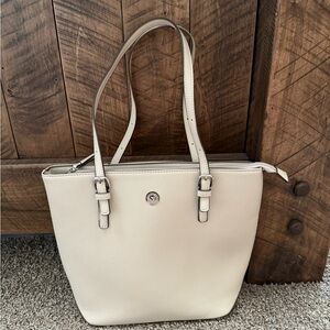Anne Klein Cream Tote Bag with Silver Hardware